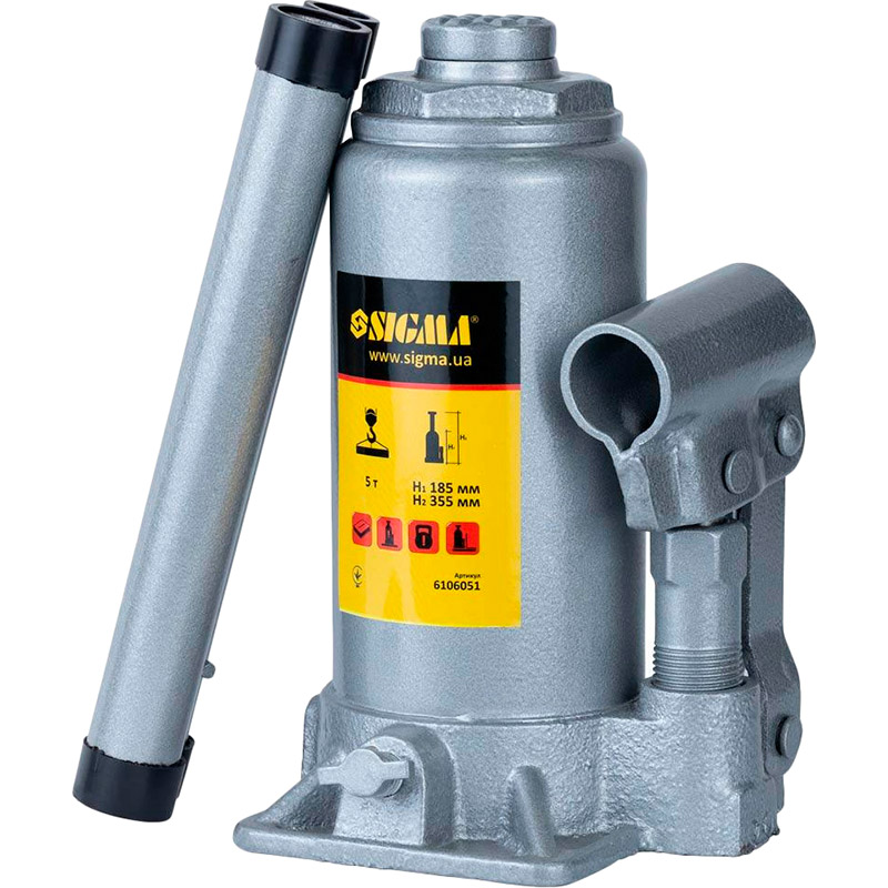 

Домкрат гидравлический бутылочный SIGMA Standard 5т H 185-355 мм (6106051), домкрат гідравлічний пляшковий 5т H 185-355мм