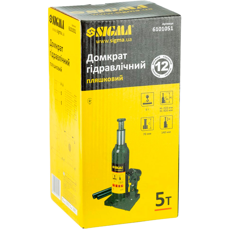 Фото Домкрат гідравлічний пляшковий Sigma 210-420 мм 5 т (6101051)