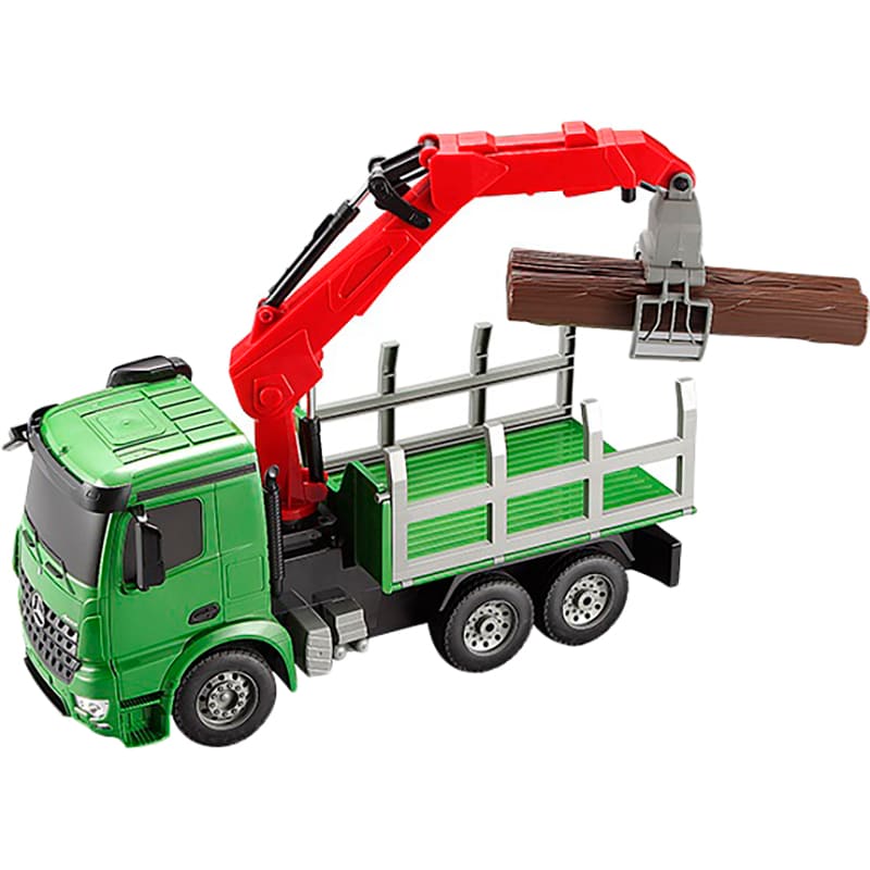 Машинка на р/у DOUBLE E Лесовоз Mercedes Benz Arocs (E352-003) Дополнительно Функции радиоуправления: вперед, назад, поворот влево и вправо, вращение стрелы манипулятора по часовой стрелке и против часовой стрелки, опускание и поднятие большой и маленькой части стрелы манипулятора