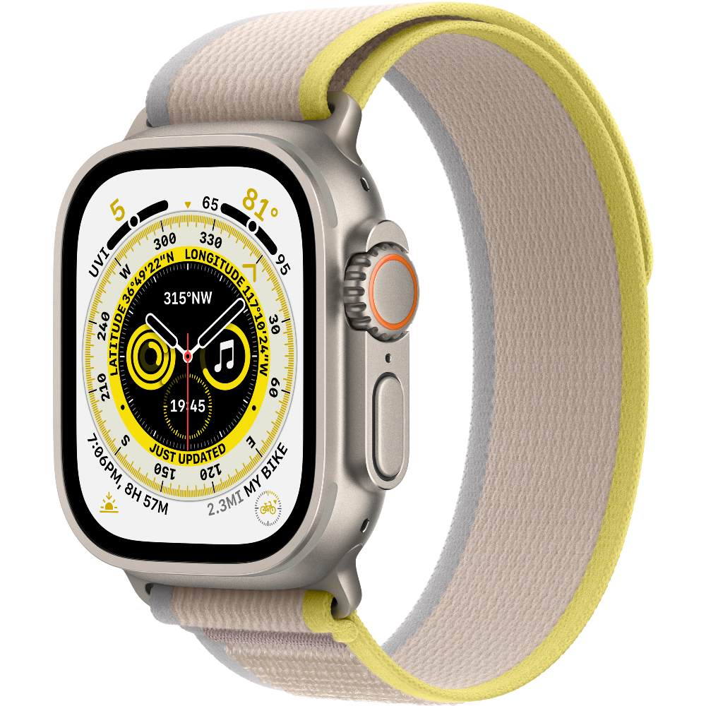 Смарт-годинник APPLE Watch Ultra GPS + Cellular, 49mm Titanium Case/Yellow/Beige Trail Loop - S/M (MNHK3UL/A)