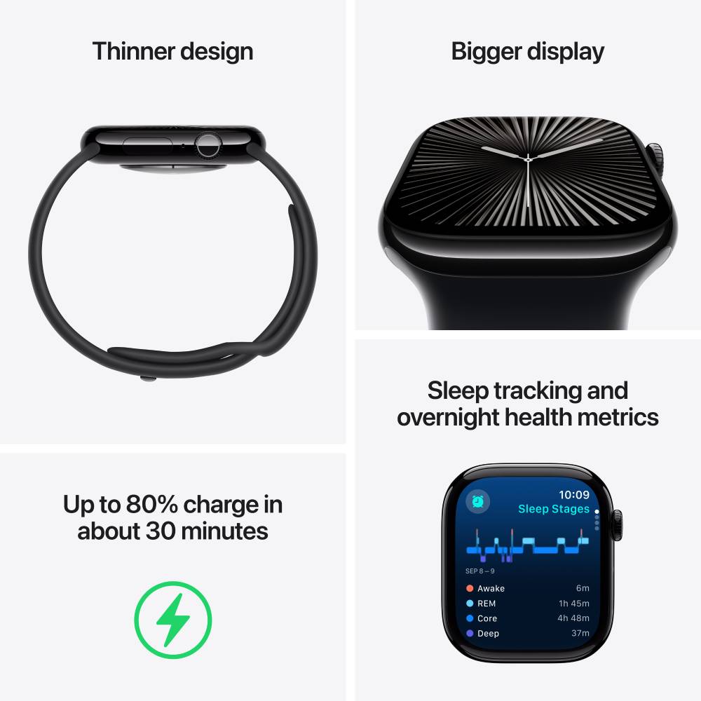 Смарт-годинник APPLE Watch Series 10 GPS 42мм Jet Black Alum Black Sp/b - M/L (MWWF3QH/A) Операційна система Watch OS