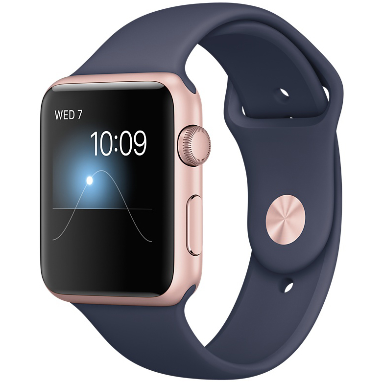 Смарт-часы Apple Watch Series 1 42mm Rose Gold Aluminium Case with Midnight Blue Sport Band (MNNM2FS/A)