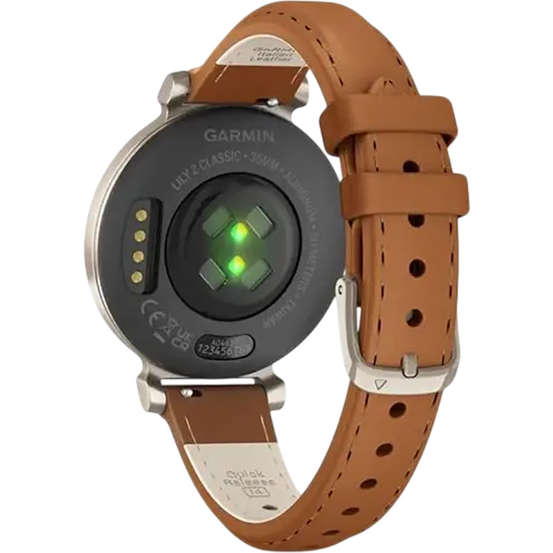 Зовнішній вигляд Смарт-годинник GARMIN Lily 2 Classic Cream Gold, Tan Leather Band (010-02839-02)