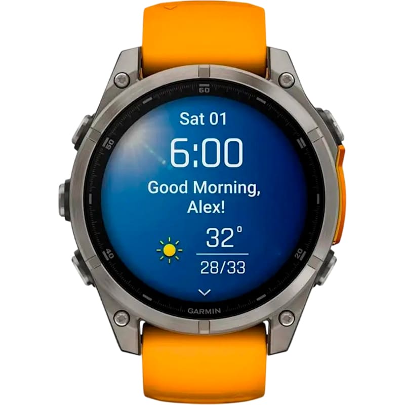 Зображення Смарт-годинник GARMIN Fenix 8 Amoled 47mm Sapphire Titanium with Spark Orange/Graphite Silicone Band (010-02904-11)