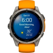 Смарт-годинник GARMIN Fenix 8 Amoled 47mm Sapphire Titanium with Spark Orange/Graphite Silicone Band (010-02904-11)