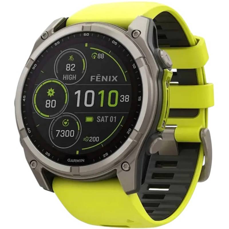 Смарт-годинник GARMIN Fenix 8 Solar 51mm Sapph Titan Yellow&Graph Sil Band (010-02907-21)