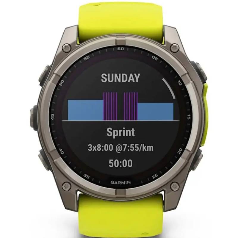 Зовнішній вигляд Смарт-годинник GARMIN Fenix 8 Solar 51mm Sapph Titan Yellow&Graph Sil Band (010-02907-21)