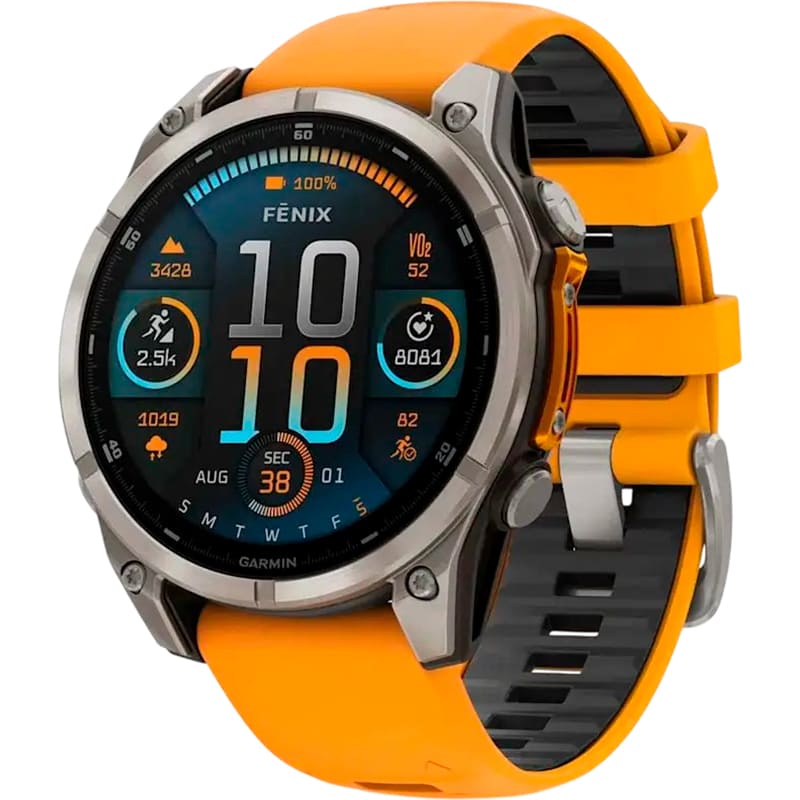 Смарт-годинник GARMIN Fenix 8 Amoled 51mm Sapphire Titanium with Spark Orange/Graphite Silicone Band (010-02905-11)