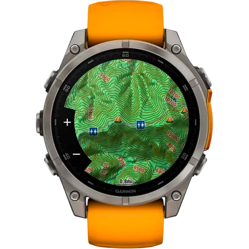 Зовнішній вигляд Смарт-годинник GARMIN Fenix 8 Amoled 51mm Sapphire Titanium with Spark Orange/Graphite Silicone Band (010-02905-11)