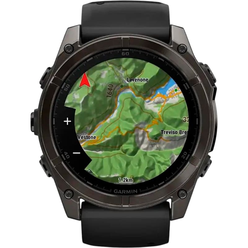 Зовнішній вигляд Смарт-годинник GARMIN Fenix 8 Amoled 51mm Sapphire Carbon Grey DLC with Black/Pebble Grey Silicone Band (010-02905-21)