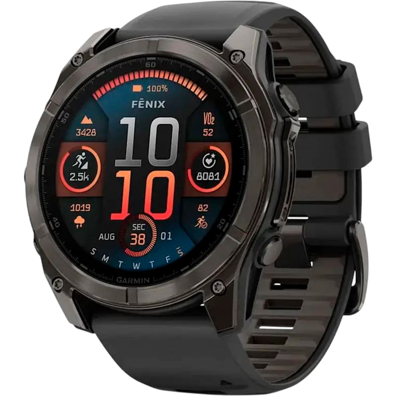 Смарт-годинник GARMIN Fenix 8 Amoled 51mm Sapphire Carbon Grey DLC with Black/Pebble Grey Silicone Band (010-02905-21)