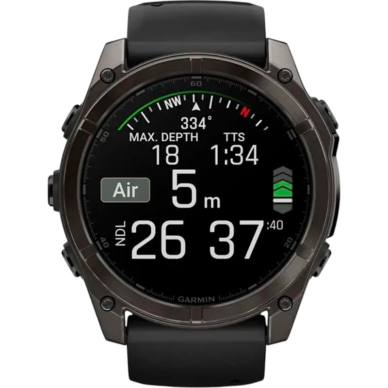 Замовити Смарт-годинник GARMIN Fenix 8 Amoled 51mm Sapphire Carbon Grey DLC with Black/Pebble Grey Silicone Band (010-02905-21)