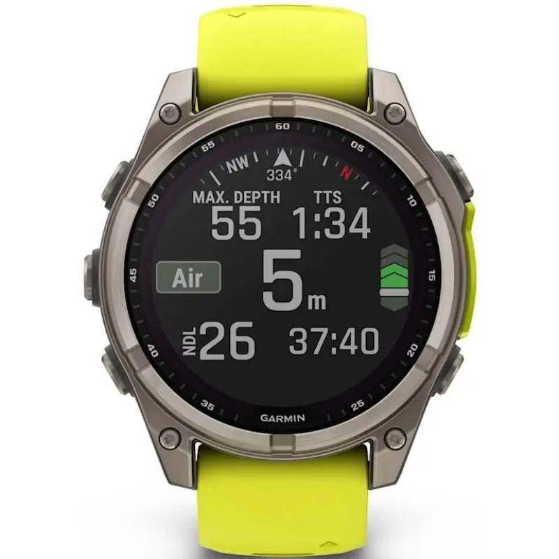 Зображення Смарт-годинник GARMIN Fenix 8 Solar 47mm Sapph Titan Yellow&Graph Sil Band (010-02906-21)