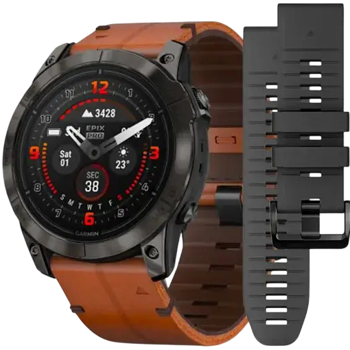 Смарт-годинник GARMIN Epix Pro Gen 2 Sapphire Edition 51 мм Carbon Grey DLC Titan Chestnut Leather Band (010-02804-30)