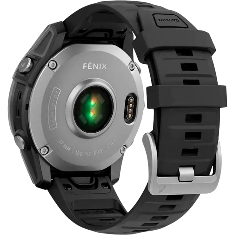 Зовнішній вигляд Смарт-годинник GARMIN Fenix E 47mm Stainless Steel with Black Silicone Band (010-03025-00)