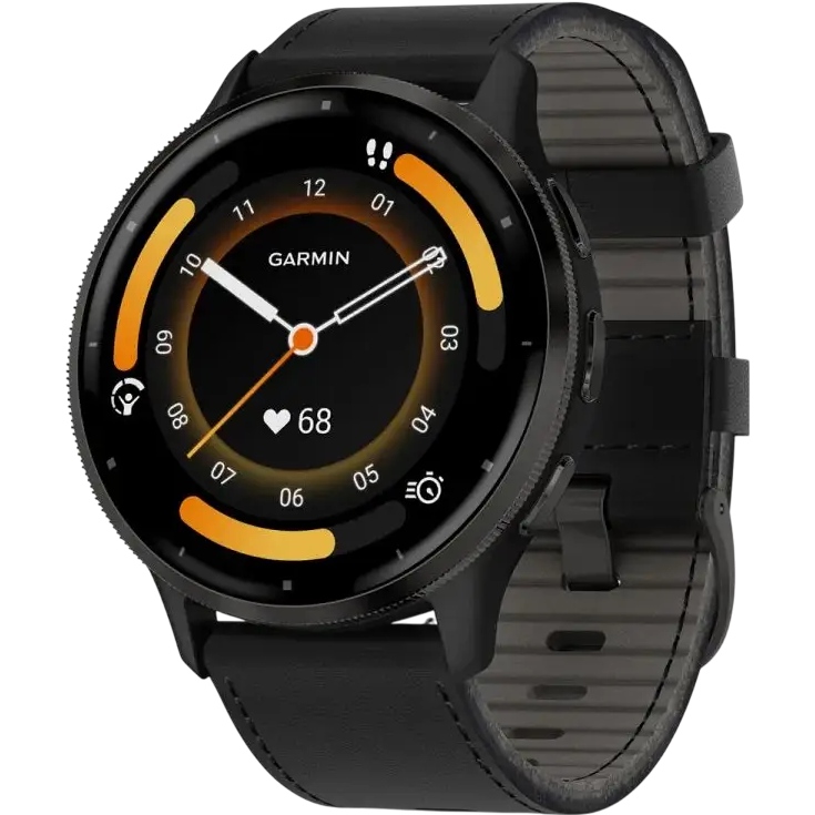 Смарт-годинник GARMIN Venu 3 Slate Stain Steel Bezel Black Case and Leather Band (010-02784-52)