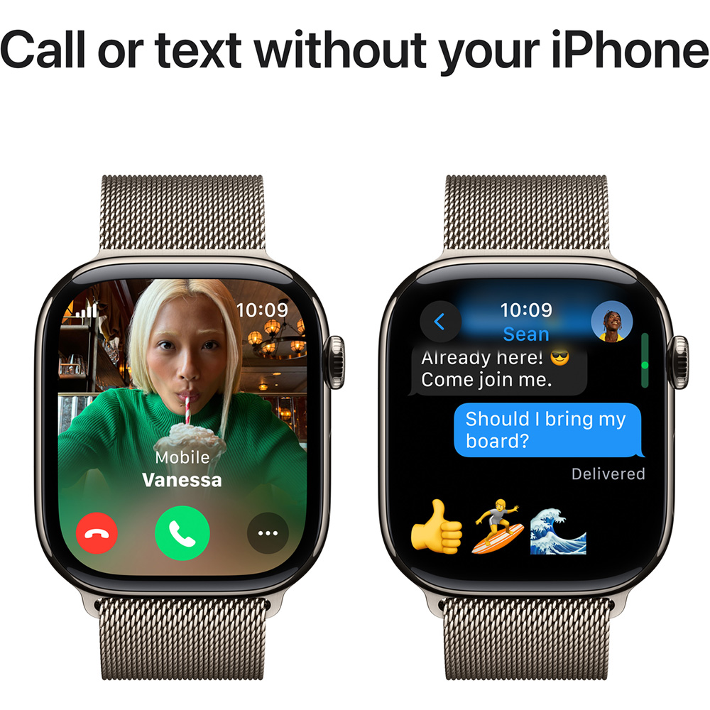 Внешний вид Смарт-часы APPLE Watch Series 10 GPS+Cellular 46mm Nat Tit Case Nat Milan Loop M/L (MWYC3QH/A)