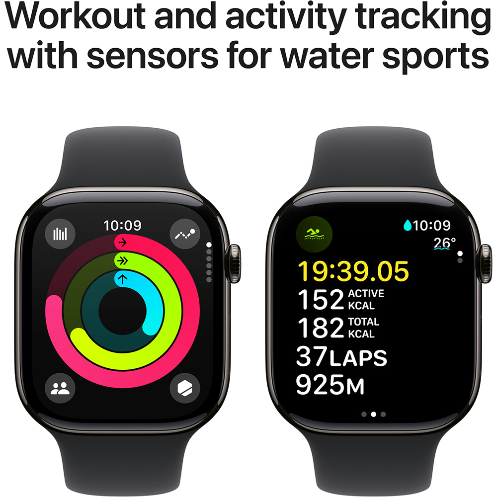 Смарт-часы APPLE Watch Series 10 GPS+Cellular 46mm Slate Tit Case Black Sport Band S/M (MWYD3QH/A) Совместимость iOS (Apple)