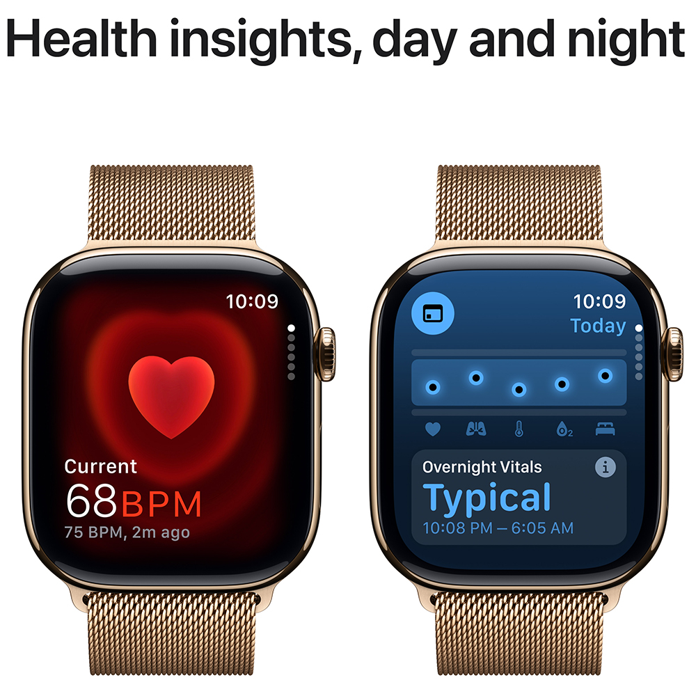 Внешний вид Смарт-часы APPLE Watch S10 GPS+ Cellular 42mm Gold Tit Case Gold Milan Loop (MX083QH/A)