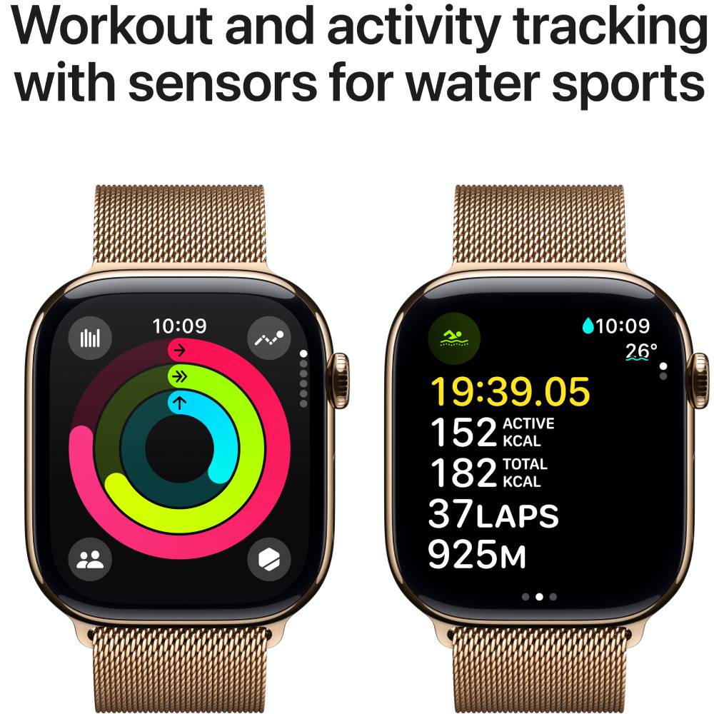 Внешний вид Смарт-часы APPLE Watch S10 GPS+ Cellular 42mm Gold Tit Case Gold Milan Loop (MX083QH/A)