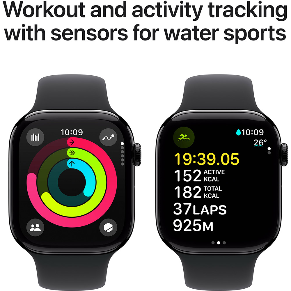 Смарт-часы APPLE Watch S10 GPS+Cellular 46mm Jet Black Aluminum Sport Band Black S/M (MWY33QH/A) Совместимость iOS (Apple)