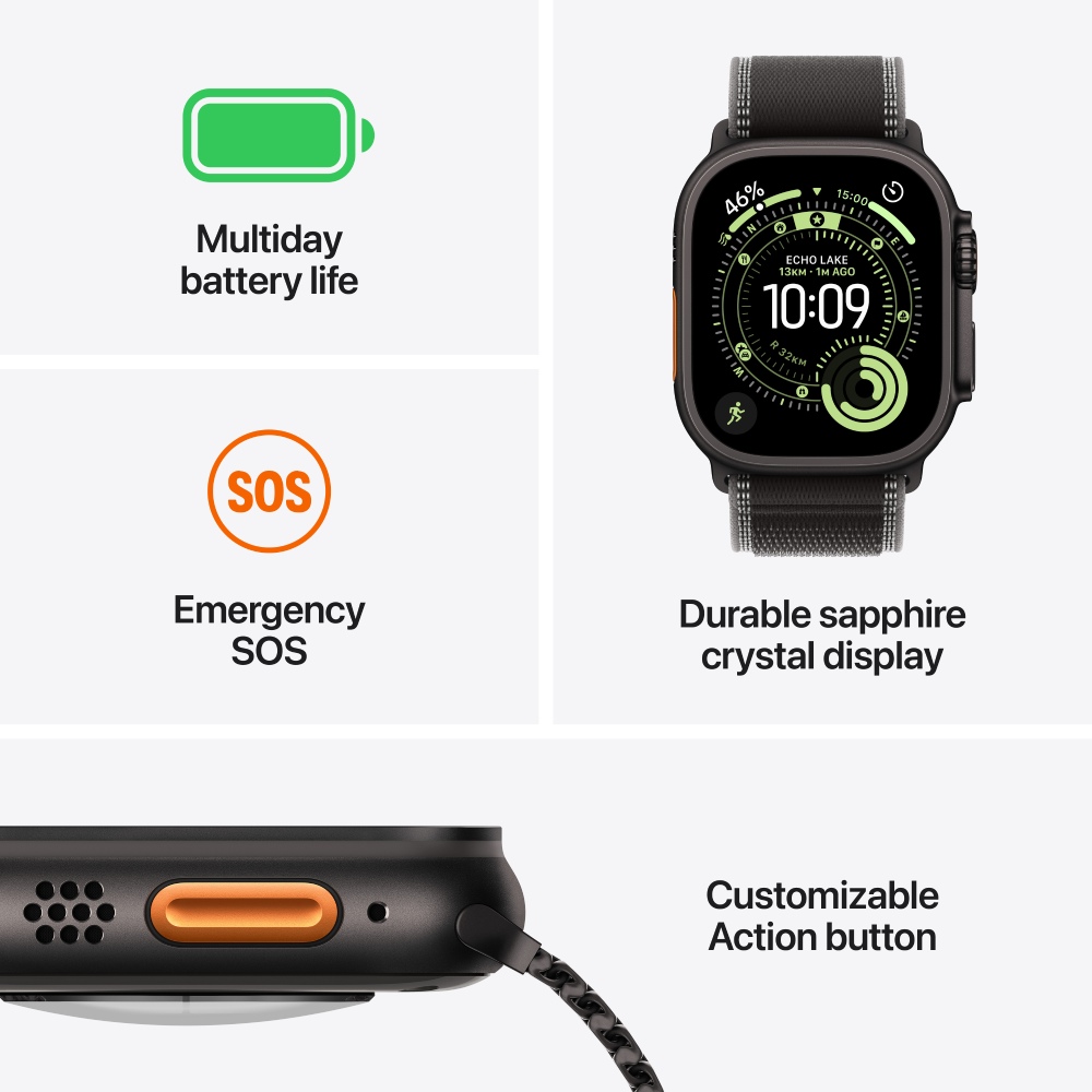 Смарт-годинник APPLE Watch Ultra 3 GPS + Cellular 49mm Black Titanium Case with Black Tit. Milanese Loop - Small (MF1N4QP/A) Операційна система Watch OS