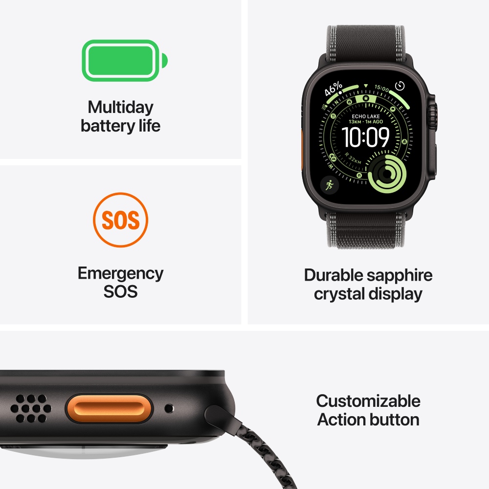 Смарт-часы APPLE Watch Ultra 3 GPS + Cellular 49mm Natural Titanium Case with Light Blue Alpine Loop - Small (MEWK4QP/A) Операционная система Watch OS