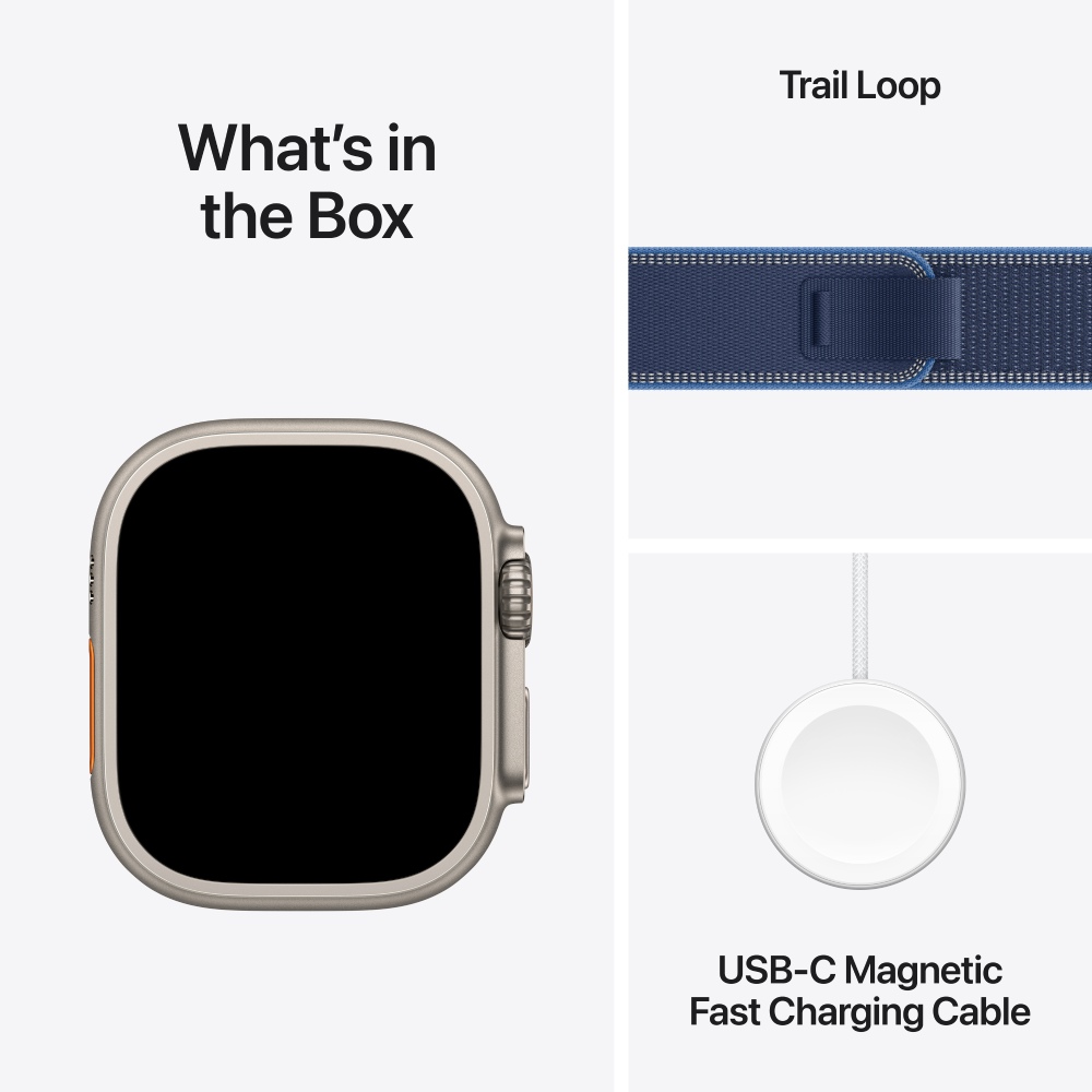 Фото Смарт-часы APPLE Watch Ultra 3 GPS + Cellular 49mm Natural Titanium Case with Blue/Bright Blue Trail Loop - S/M (MEWR4QP/A)