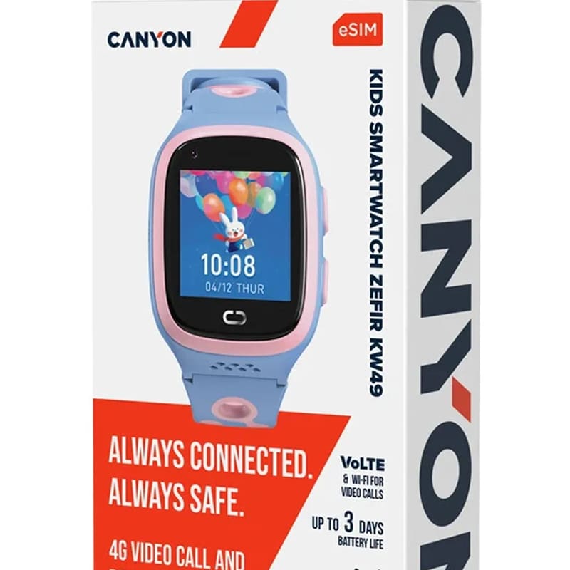 Фото Смарт-часы CANYON ZEFIR KW-49 E-SIM 4G GPS Pink/Blue (CNE-KW49PB)