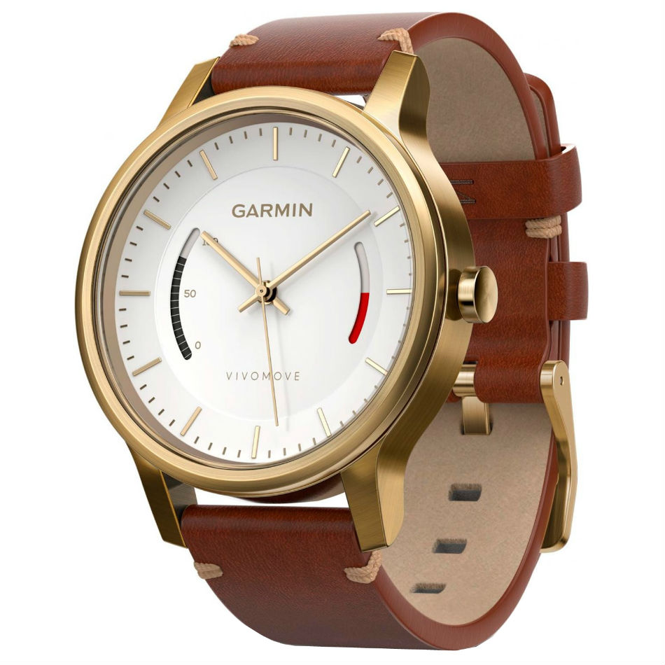 Смарт-часы GARMIN vivomove Premium Gold-Tone Steel with Leather Band (010-01597-21)