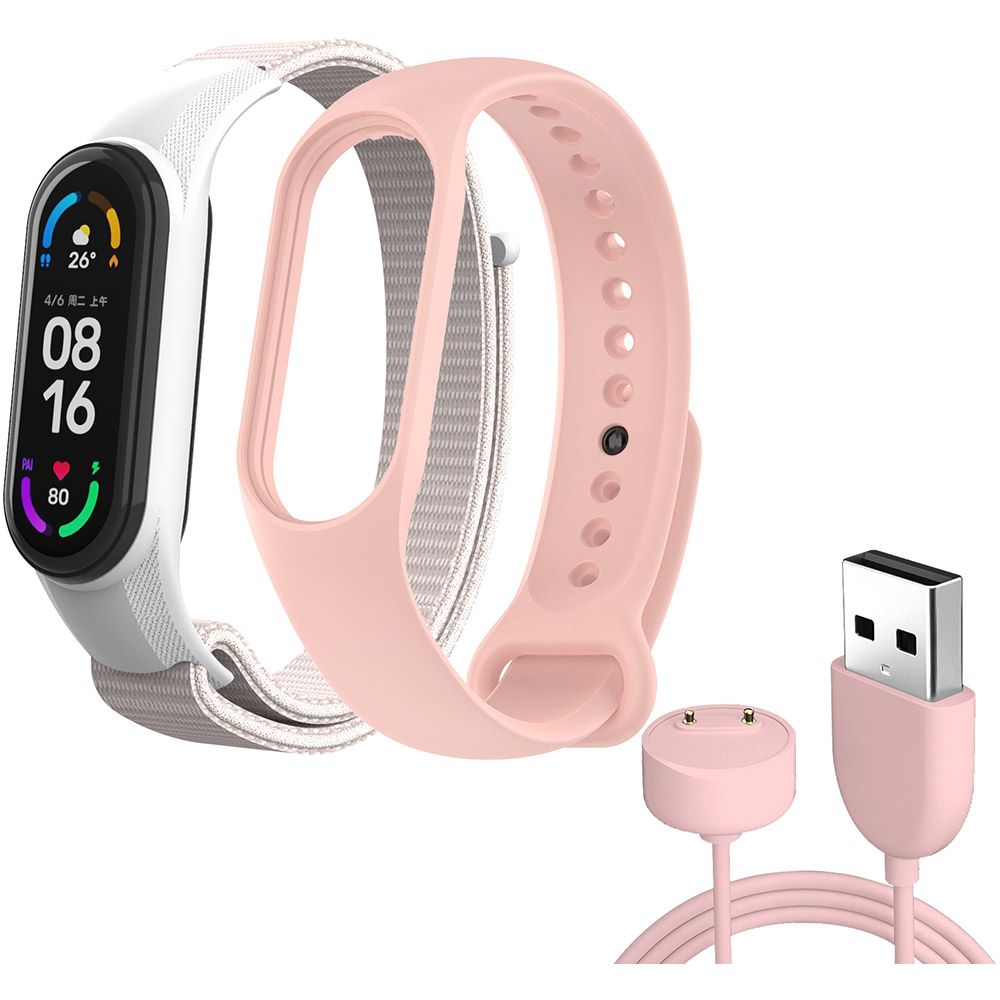 Комплект ремешков ARMORSTANDART Set для Xiaomi Mi Band 7/6/5 New Style Pink + Зарядный кабель (ARM77037)