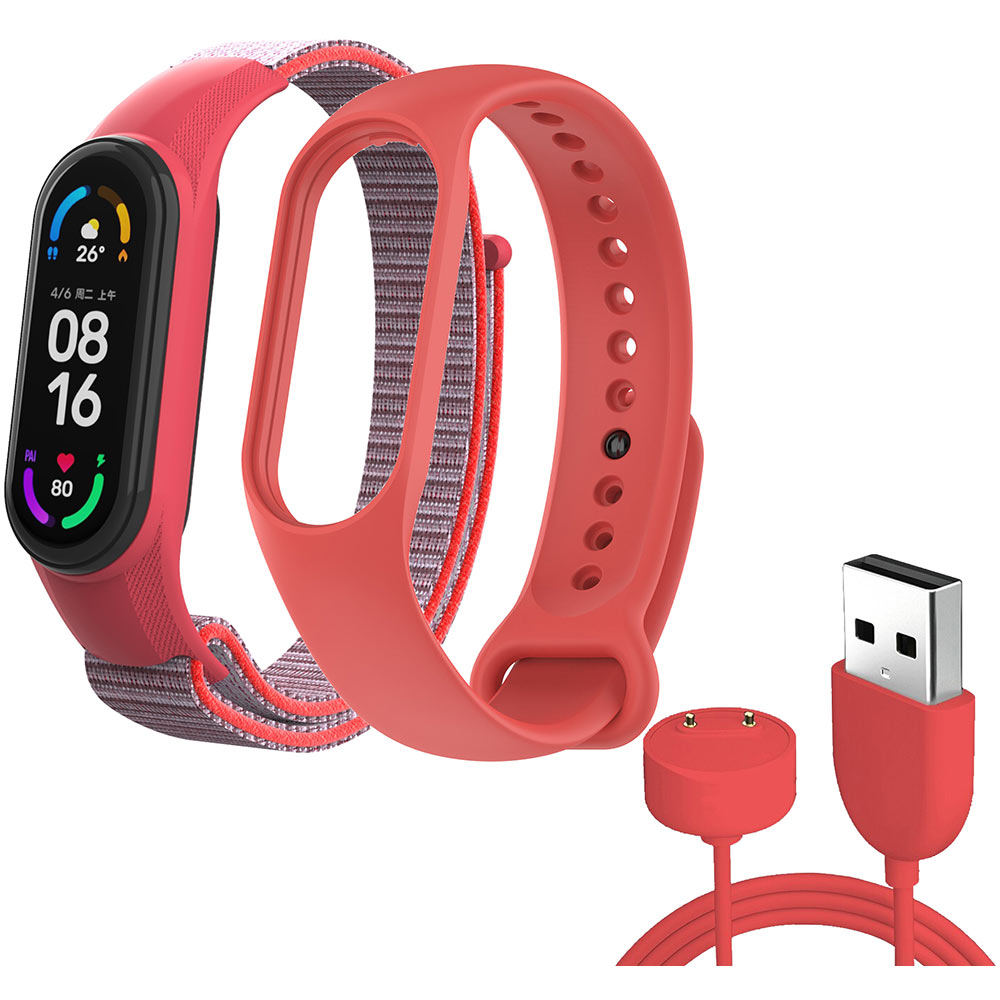 Комплект ремінців ARMORSTANDART Set для Xiaomi Mi Band 7/6/5 New Style Red + Зарядний кабель (ARM77038)