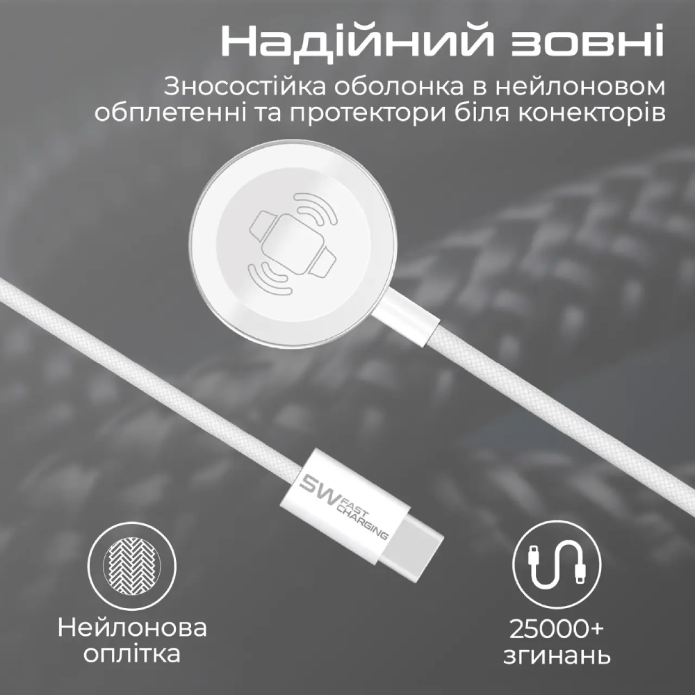 Внешний вид Кабель PROMATE USB-C 5V/1A 1.2 м White (watchlink-c)