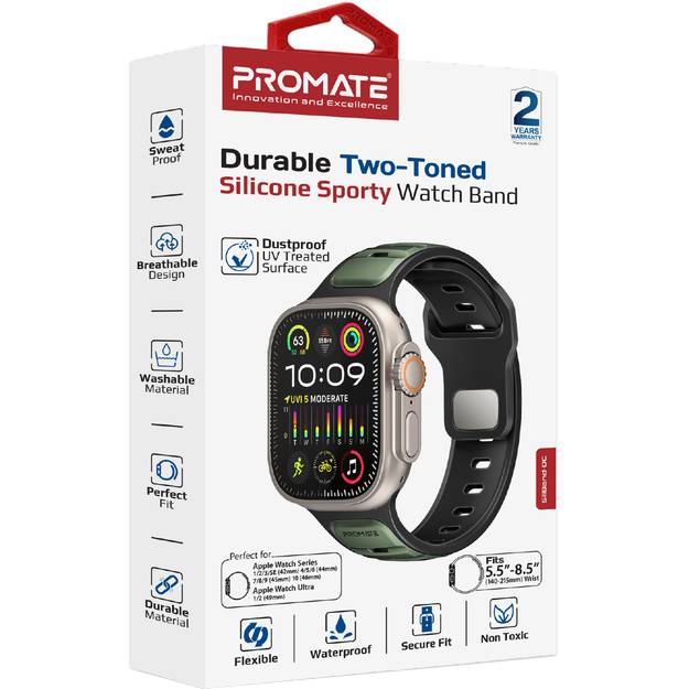 Ремешок PROMATE для Apple Watch 42/44/45/49 мм Midnight Green (siliband-dc.midnightgreen) Совместимость по модели Apple Watch