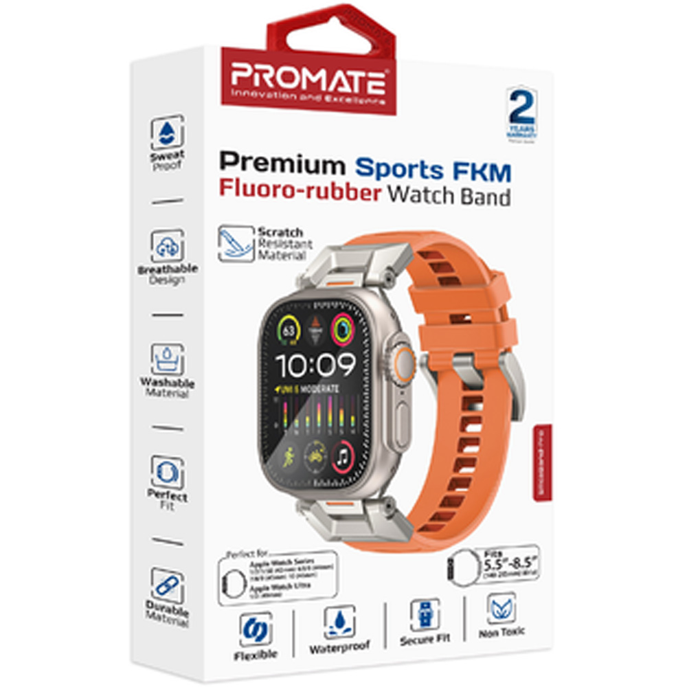 Зовнішній вигляд Ремінець PROMATE SilicaBand-Pro для Apple Watch серії 1-9 SE Ultra 1-2 42/44/45/49 мм Orange (silicaband-pro.orange)