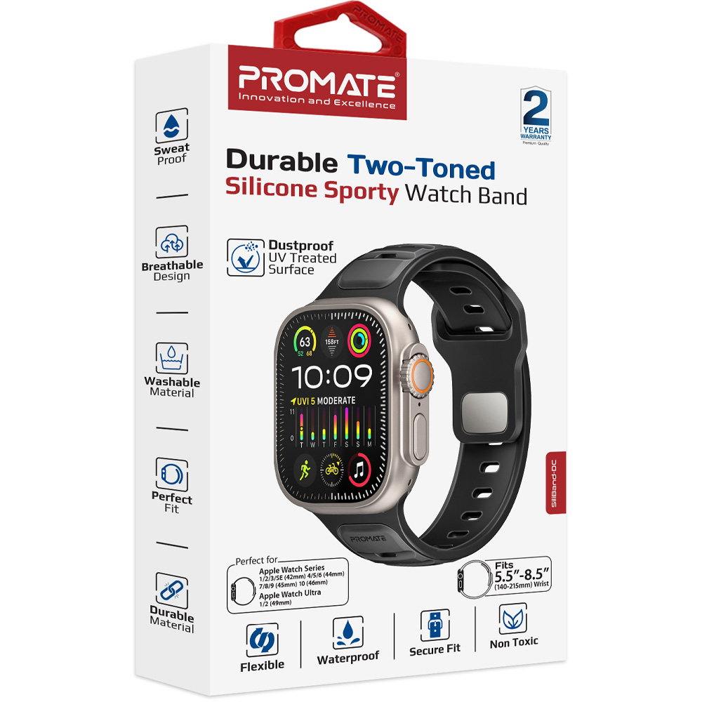 Фото Ремешок PROMATE SiliBand-DC для Apple Watch серии 1-9 SE Ultra 2 Black (siliband-dc.black)