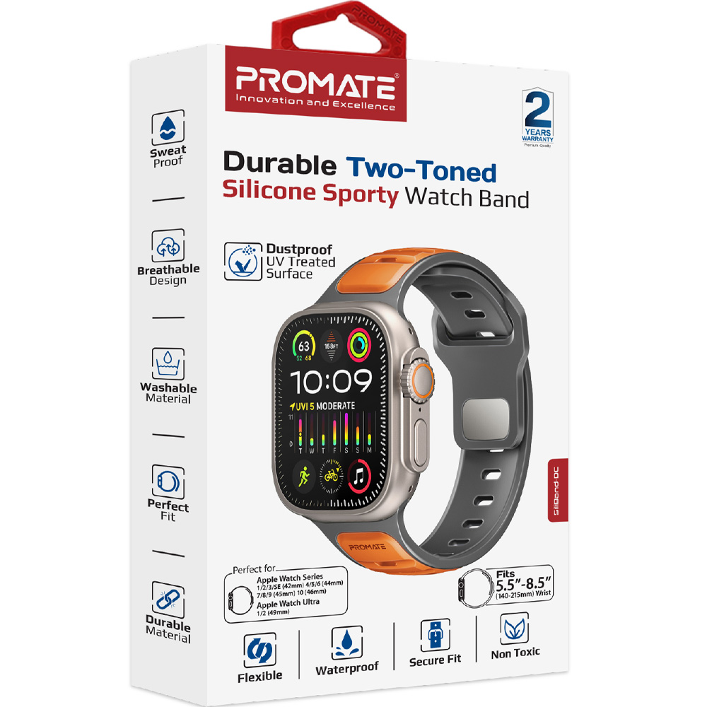 Фото Ремешок PROMATE SiliBand-DC для Apple Watch серии 1-9 SE Ultra 2 42/44/45/49 мм Orange (siliband-dc.orange)