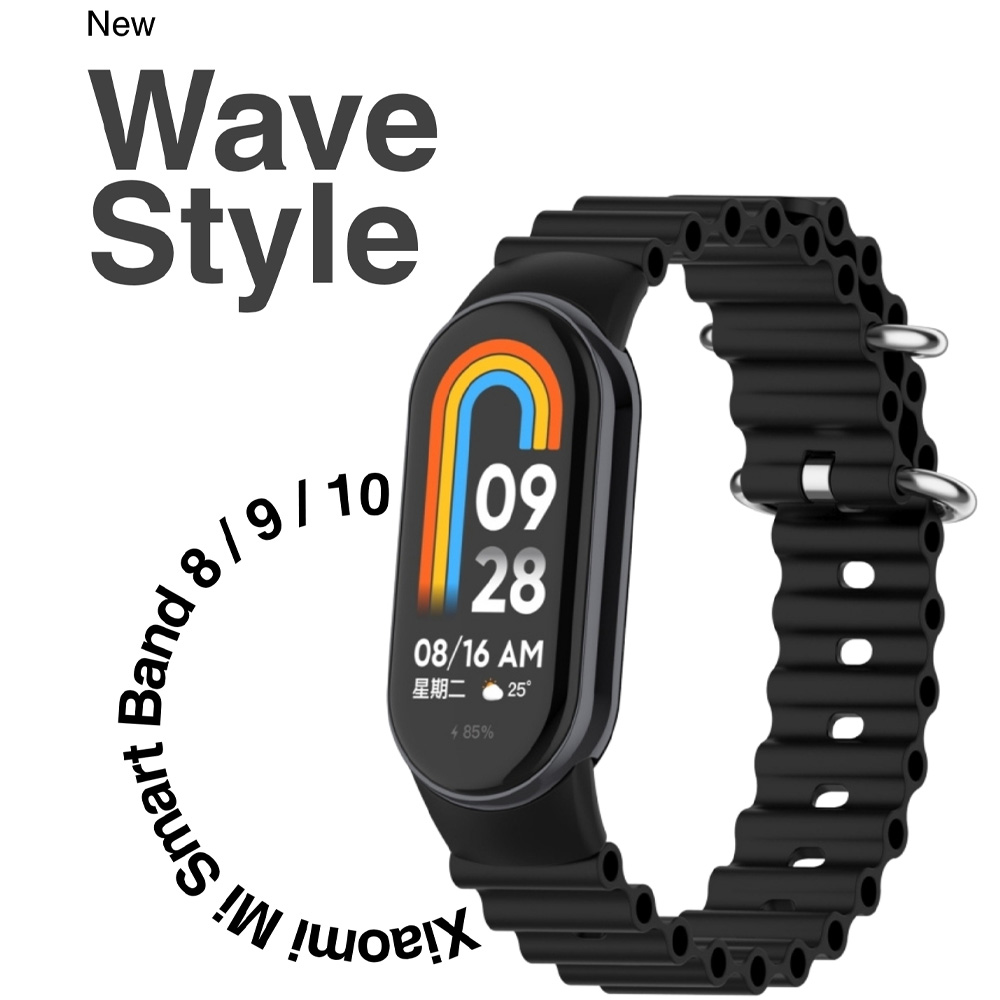 Фото Ремінець BECOVER Wave Style для Xiaomi Mi Smart Band 8/9/10 Black (714348)