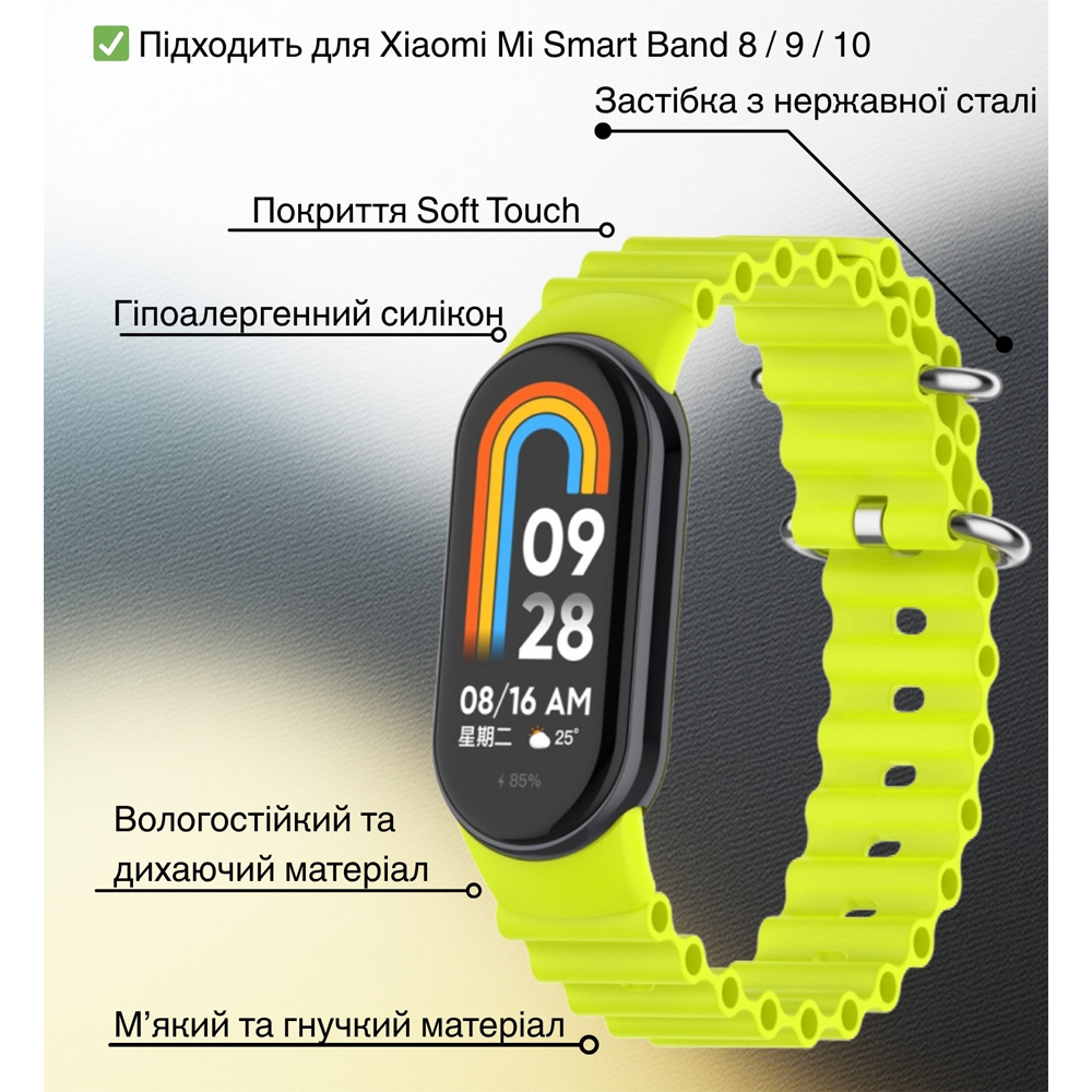 Ремешок BECOVER Wave Style для Xiaomi Mi Smart Band 8/9/10 Yellow (714363) Тип ремешок