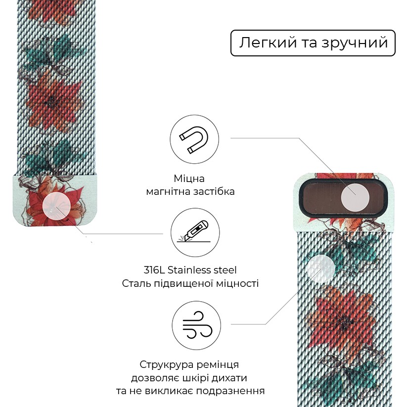 Браслет ArmorStandart Milanese Loop для Apple Watch All Series 42/44/45/49mm Flower Fuchsia (ARM52960) Сумісність Apple Watch 5 42mm/44mm, Apple Watch 3 42mm/44mm, Apple Watch SE 2022 44mm, Apple Watch SE 2020 42mm/44mm, Apple Watch 4 42mm/44mm, Apple Watch 4 42mm/44mm 45mm, Apple Watch Ultra 49mm