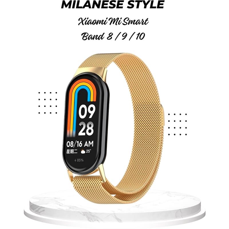 Зовнішній вигляд Браслет BECOVER Milanese Style для Xiaomi Mi Smart Band 8/9/10 Gold (714603)