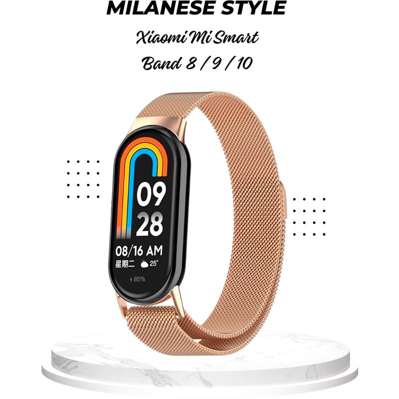 Зовнішній вигляд Браслет BECOVER Milanese Style для Xiaomi Mi Smart Band 8/9/10 Rose Gold (714604)