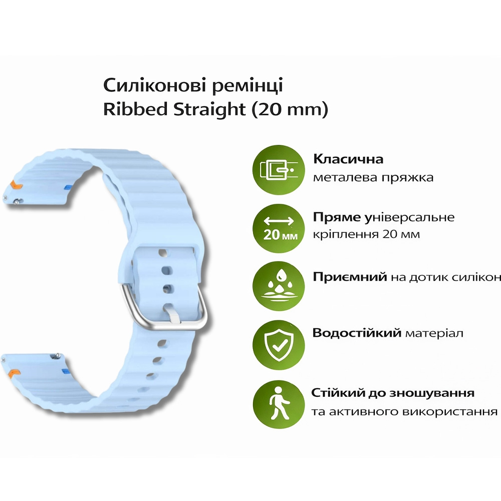 Зовнішній вигляд Ремінець BECOVER Ribbed Straight 20mm для Samsung Galaxy Watch 7 40/44mm /6/5/4/3 Lite Blue (714847)