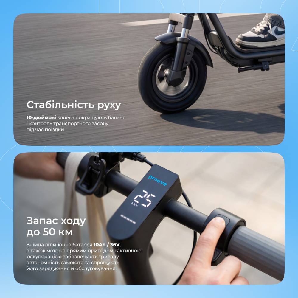 Внешний вид Электросамокат PROOVE Model City Pulse 350W Black/Blue (CTPL35030101)