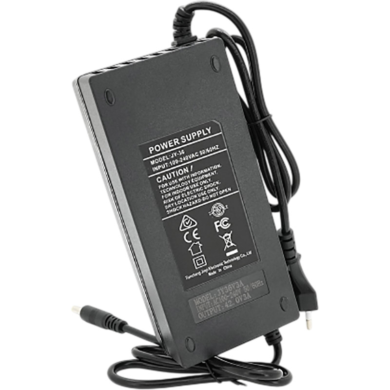 Зарядное устройство VOLTRONIC для аккумуляторов Li-ion 36V3A(42V) (JY-3630-42030) Дополнительно Для аккумуляторов: Li-ion; Номинальная входная частота: 50/60 Гц; Выходное напряжение/ток: 36V / 3A; Максимальное выходное напряжение/ток: 42V / 3A; Разъем: 5.5х2.1 мм; Пульсация и шум: менее 200 МВ P-P; Индикация: светодиодная; Охлаждение: активное