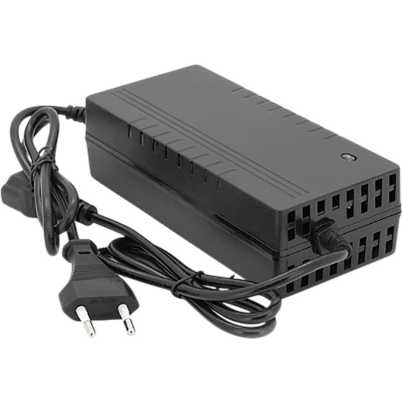 Зарядний пристрій JINYI для акумуляторів 48V 2A + кабель 1,2 м (LD-001-48V-2A) Додатково Для акумуляторів: Li-ion; Номінальна вхідна частота: 50/60 Гц; Вихідна напруга/струм: 48V / 2A; Максимальна вихідна напруга/струм: 54,6V / 2A; Роз'єм: 3pin; Пульсація та шум: менше 200 МВ P-P; Індикація: світлодіодна; Охолодження: активне