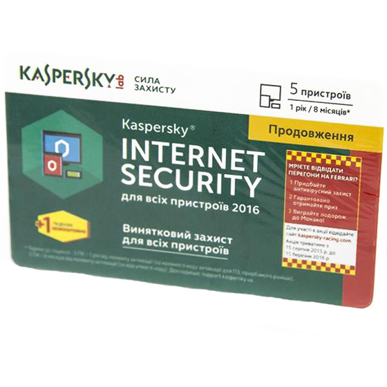 Антивірус Kaspersky Internet Security 2016 5+1 Device 1 рік Renewal Card (KL1941OOEFR16)