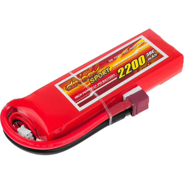 

Аккумулятор DINOGY Li-Pol 2200mAh 7.4V 2S 30C T-Plug (DLC-2S2200D-T), Li-Pol 2200mAh 7.4V 2S 30C 17x37x113мм T-Plug