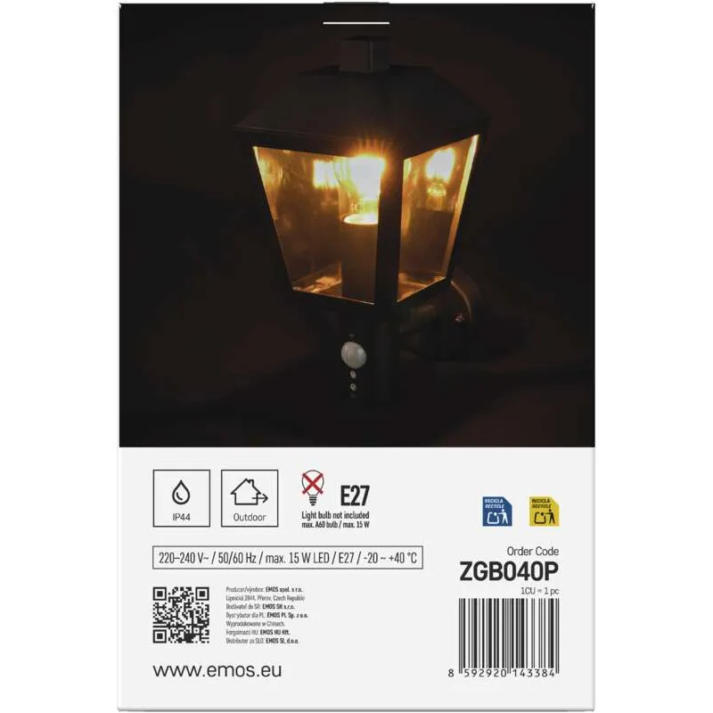 Фото 14 Садовый светильник EMOS ZGB040P E27 IP44 15W (ZGB040P)