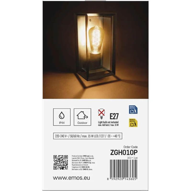 В Фокстрот Садовый светильник EMOS E27 IP44 25W (ZGH010P)